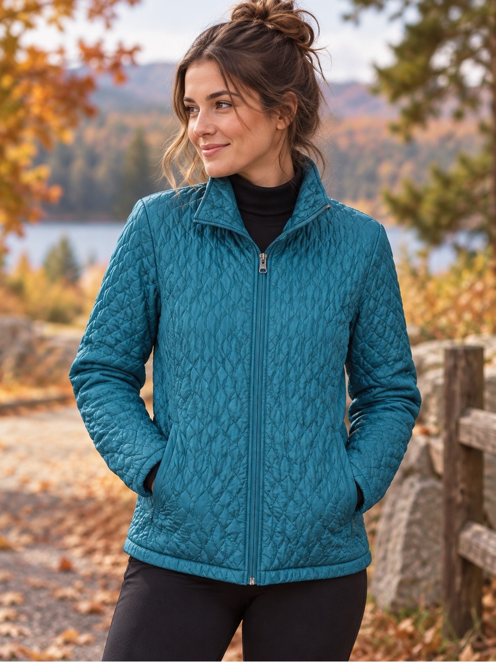 Lands’ End PrimaLoft Women’s Teal Diamond Quilted Puffer Jacket L 14-16